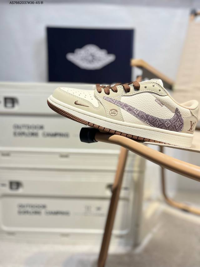 Company-Level Top Layer Leather Lv X Jordan Air Jordan 1 Low Aj1 Low-Top Series