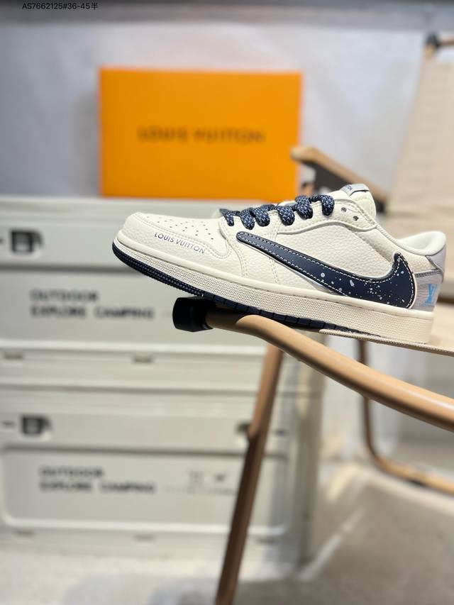 Company-Level Top Layer Leather Lv X Jordan Air Jordan 1 Low Aj1 Low-Top Series