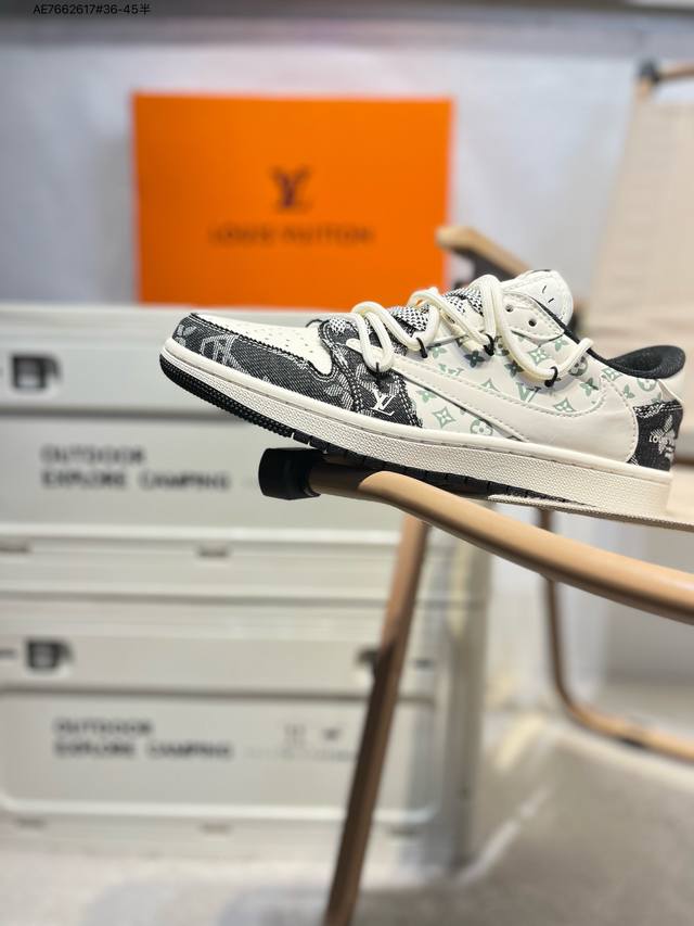 Company-Level Top Layer Leather Lv X Jordan Air Jordan 1 Low Aj1 Low-Top Series