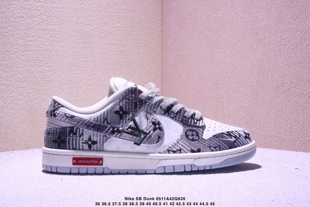 Nike Sb Dunk Low Lv Collaboration Gray Denim Anniversary High-End Customization