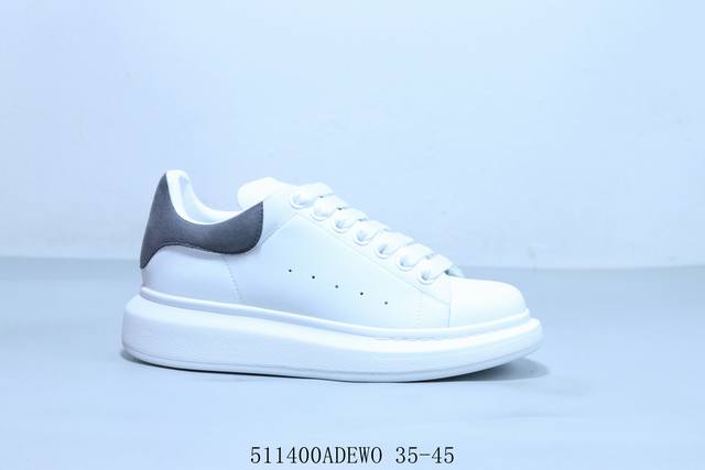 Alexander Mcqueen Couple's White Sneakers With Thick Soles, Height-Enhancing, Sh