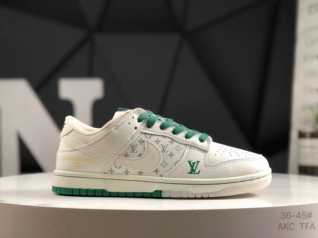 Nike Nk Sb Dunk Low Lv Collaboration --- White And Green Dual-Color Outsole Anni