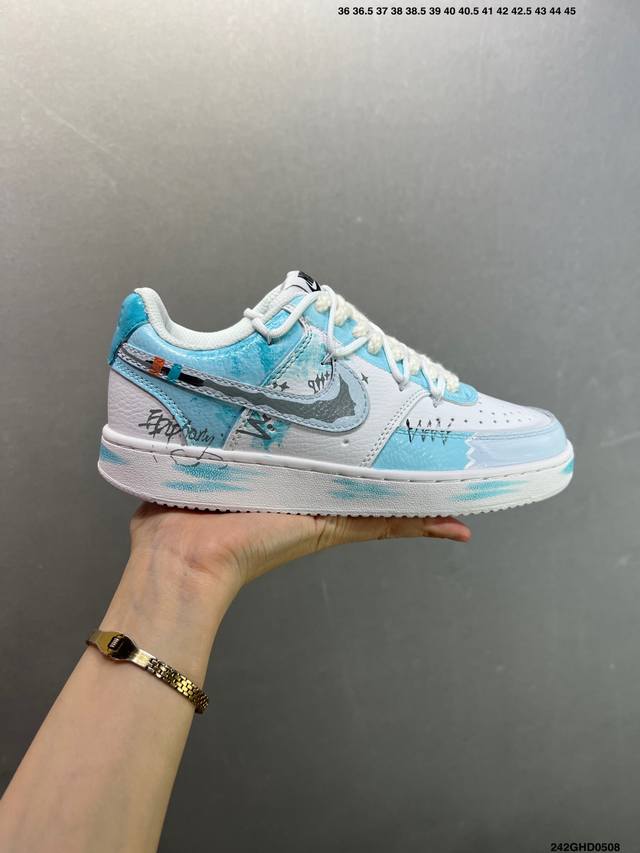 Company-Level Nike Court Vision 1 Low Phantom Cross Hand-Painted Graffiti Custom