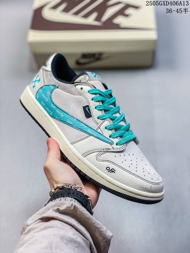 Nike Air Jordan 1 Low Off Collaboration - Blue Gray Low-Top Retro Cultural Skate