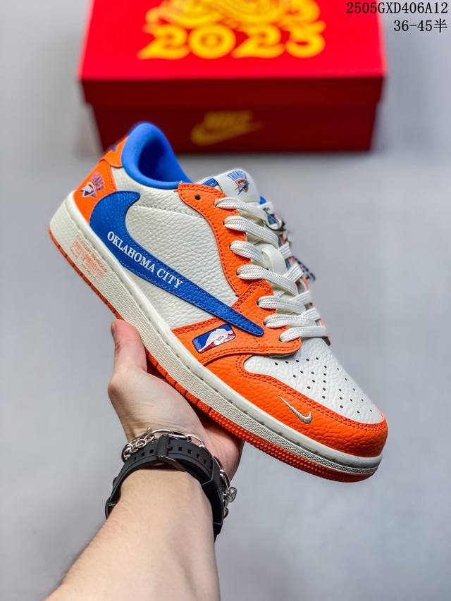 High-End Custom Travis Scott X Jordan 1 Low Nba Oklahoma City Thunder Collaborat