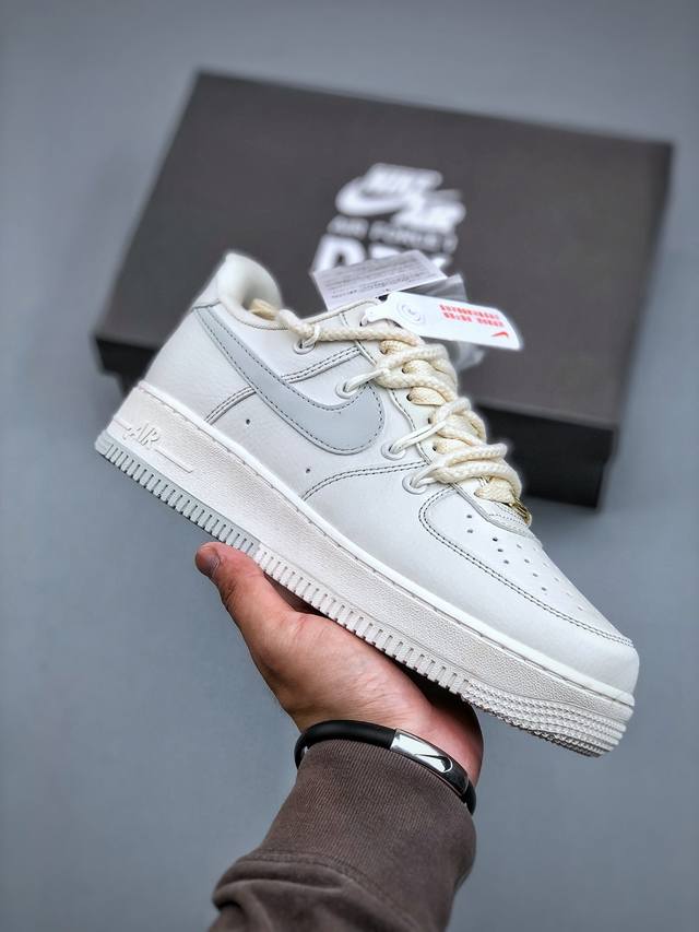 Nike Air Force 1 Low 07 White And Gray Hemp Rope Straps, Original Last And Origi
