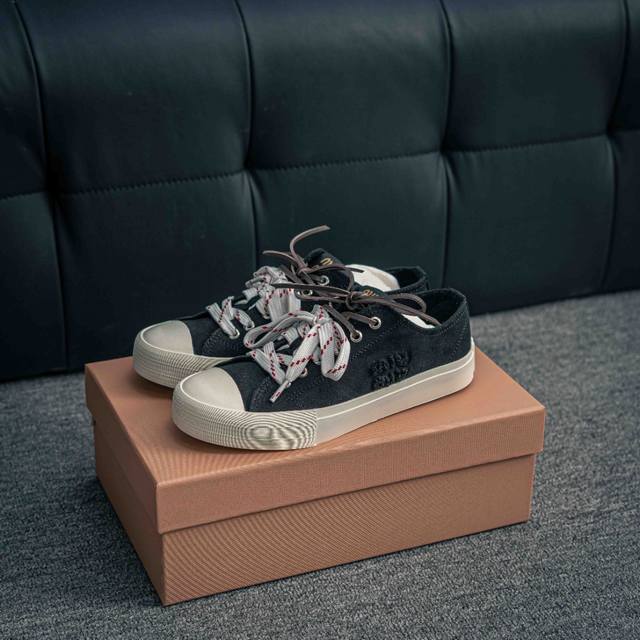 Core Private Miu Miu Latest Style Washed Denim Canvas Sneakers Thick Sole Casual
