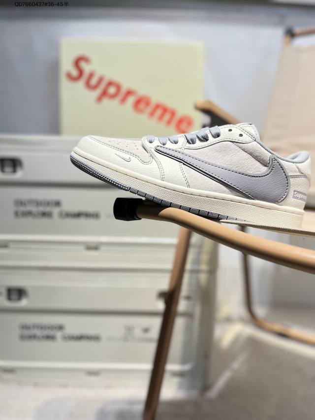 Company-Grade Top-Grain Leather Supreme X Jordan Air Jordan 1 Low Aj1 Low-Top Ba