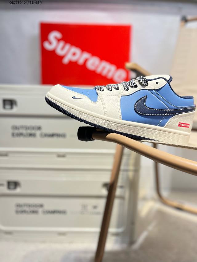 Company-Grade Top-Grain Leather Supreme X Jordan Air Jordan 1 Low Aj1 Low-Top Se
