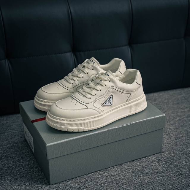 Core Private New Arrival Prada White Sneakers With Thick Soles And Logo Laces Me