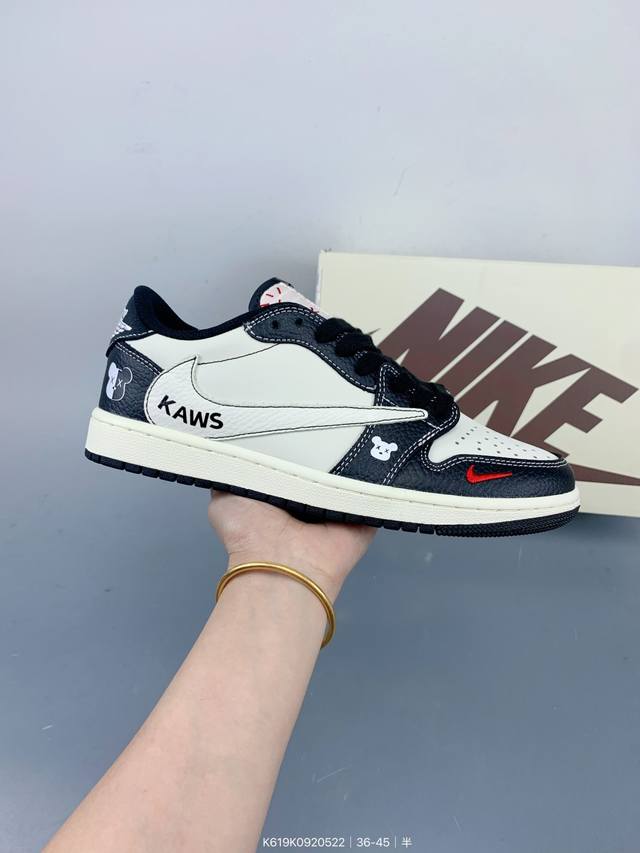 High-End Custom Travis Scott X Jordan 1 Low Violent Bear Joint-Black And White L