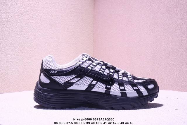 The corporate-level Nike P-6000 running shoes use red hooks on the inside and ou