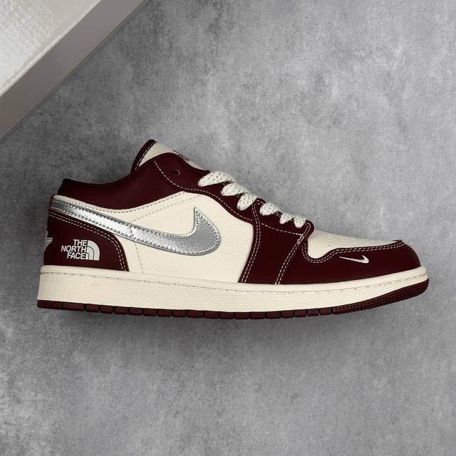 Local core private Air Jordan 1 Retro Low X The North Face White wine red small