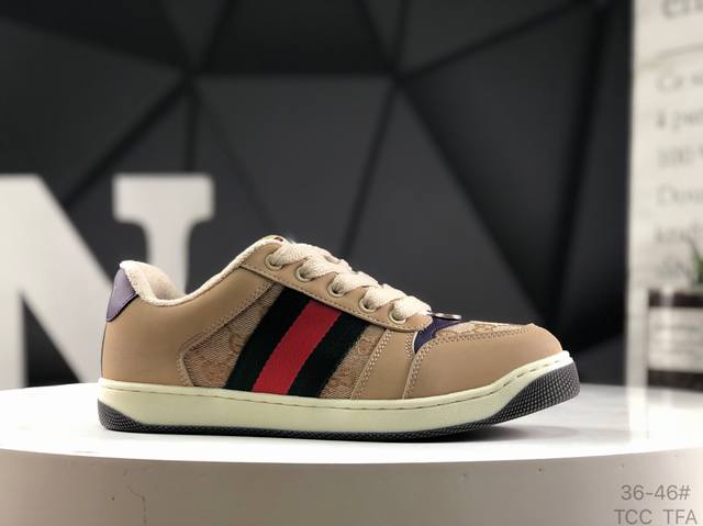 Gucci Screener sports casual fashion luxury series Gg enamel buckle rubbed and w