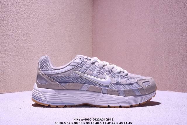 Nike P-6000 running shoes use red hooks on the inside and outside, and are made