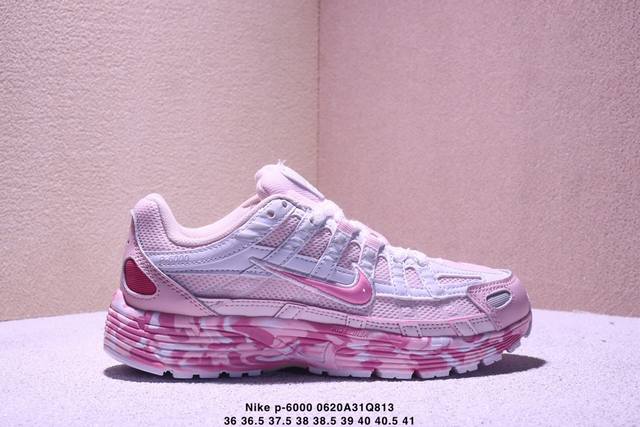The corporate-level Nike P-6000 running shoes use red hooks on the inside and ou