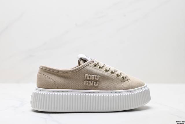 Pure original Miu Miu Calzature Donna round toe canvas denim sneakers non-slip c