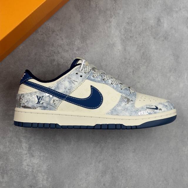 Local core private Nike Air Dunk Low 1 "Lv co-branded denim night blue" classic