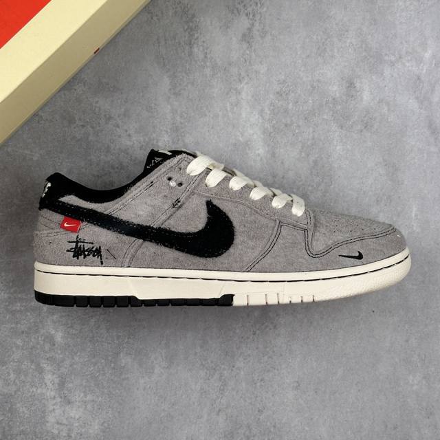 Special price local core private Nk Sb Dunk Low Stussy series-combat gray and bl
