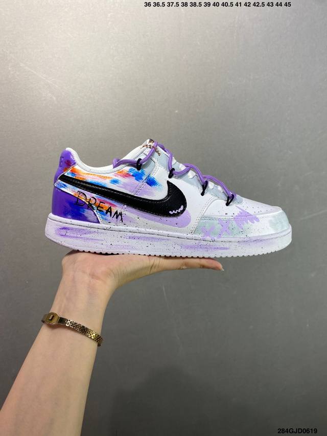 Corporate Nike Court Vision 1 Low "Phantom Cross" Hand-painted Graffiti Customiz