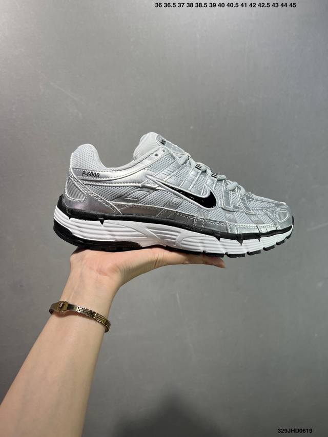 The corporate Nike P-6000 running shoes use red hooks on the inside and outside,