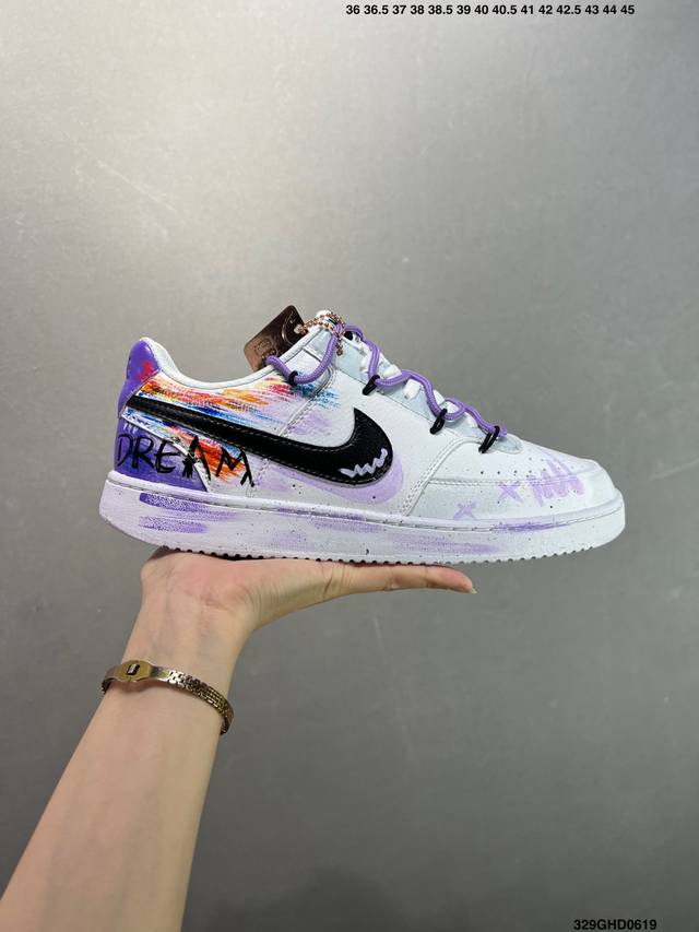 Corporate Nike Court Vision 1 Low "Phantom Cross" Hand-painted Graffiti Customiz