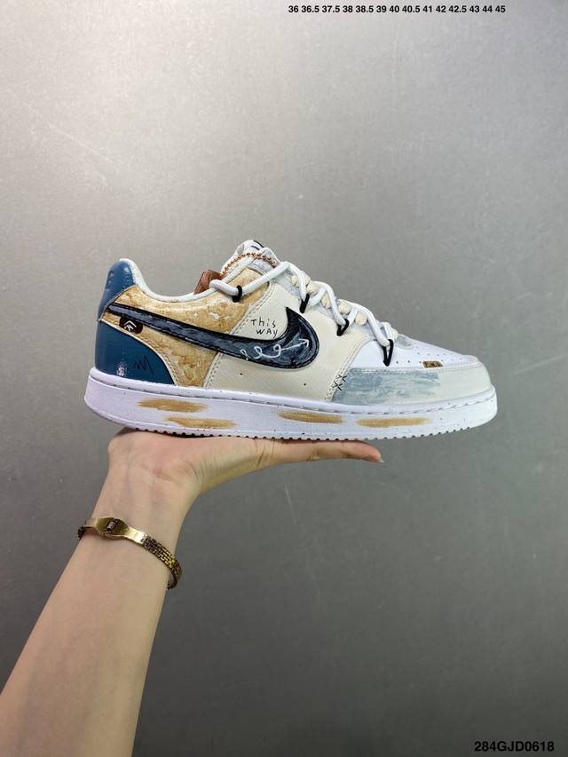 Corporate Nike Court Vision 1 Low "Phantom Cross" Hand-painted Graffiti Customiz