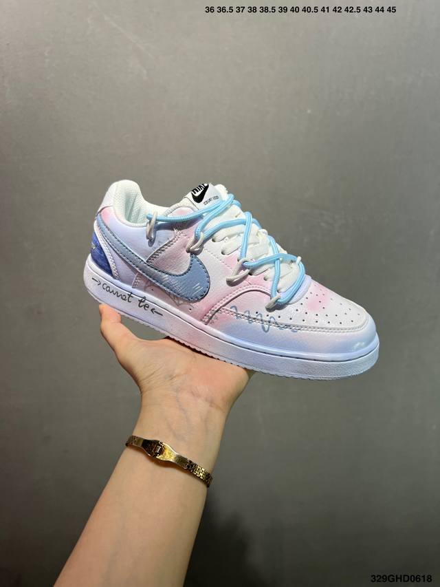 Core Private Corporate Nike Court Vision 1 Low "Phantom Cross" Hand-painted Graf