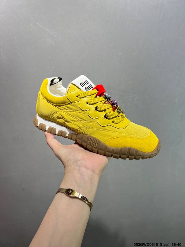Corporate-level Miumiu 2025 early spring fashion new canvas sneakers Double lace