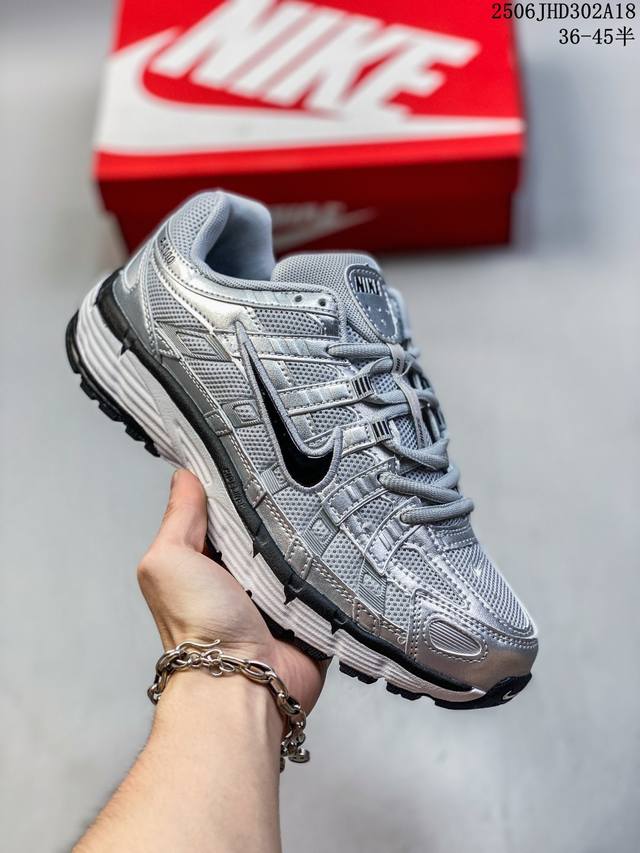 The corporate-grade Nike P-6000 running shoes use red hooks on the inside and ou