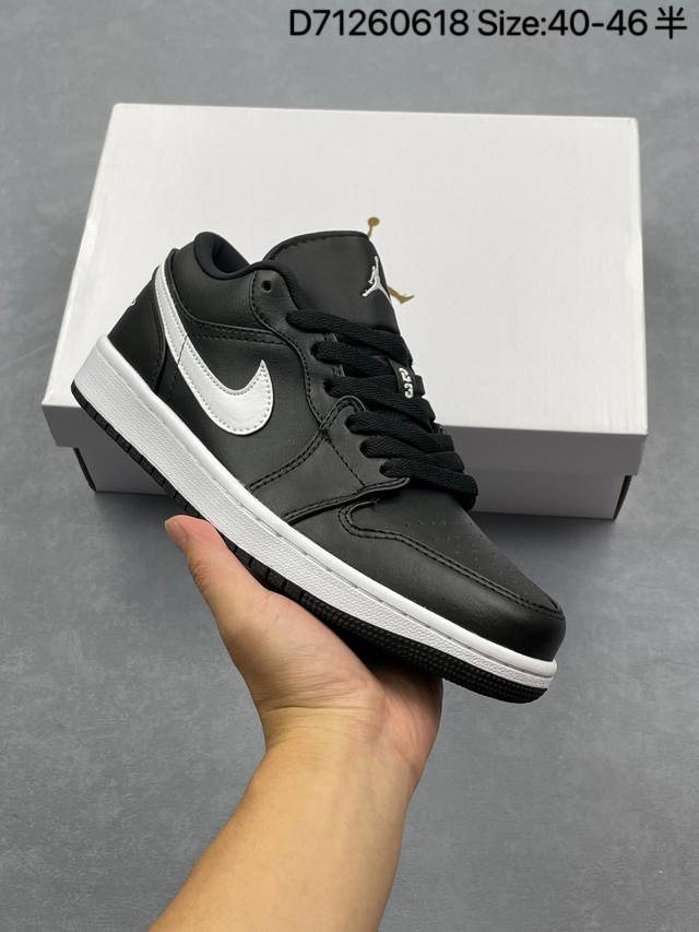 half size Air Jordan 1 Low Black White Low-top black and white Aj1 Jordan 1 gene