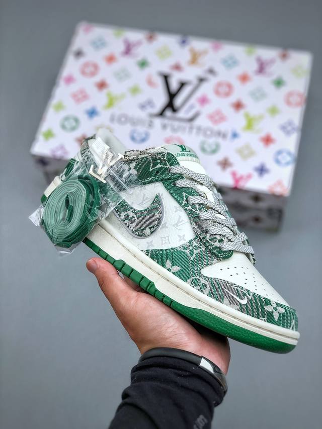 Nike Sb Dunk Low Lv joint gray-green denim anniversary high-end customized low-t