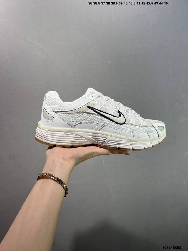 The corporate-grade Nike P-6000 running shoes use red hooks on the inside and ou