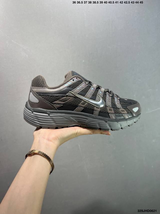 Nike P-6000 running shoes use red hooks on the inside and outside, and are made