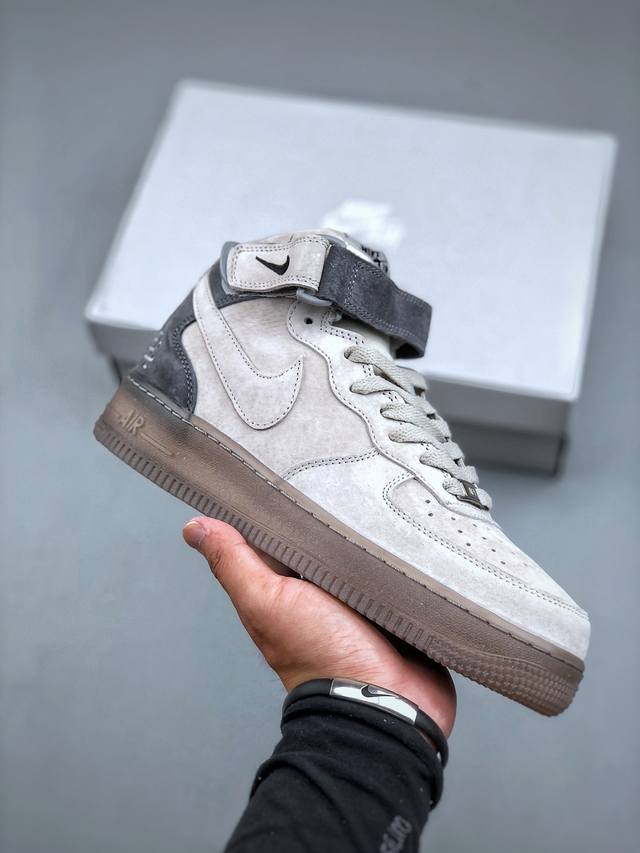 Nk Air Force 1'07 Mid Af1 Nike Air Force One Af1 mid-cut Velcro thick-soled heig