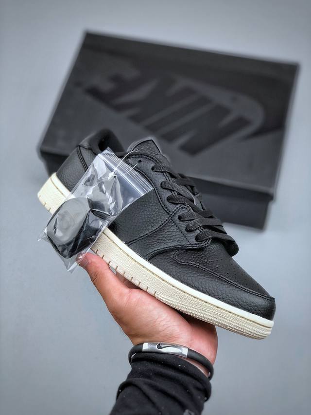 K version] Air Jordan 1 Low Black Sail Aj1 Joe 1 solid black low-top cultural ca