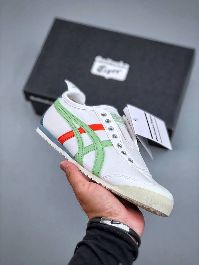 Asics Onitsuka Tiger Mexico 66 Slip-On White Green Red Cloth Handmade Casual Sne
