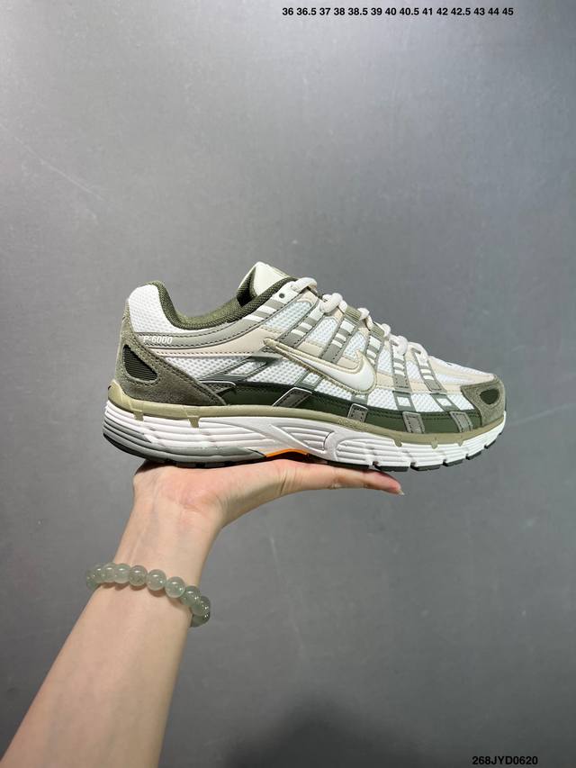 The corporate-level Nike P-6000 running shoes use red hooks on the inside and ou