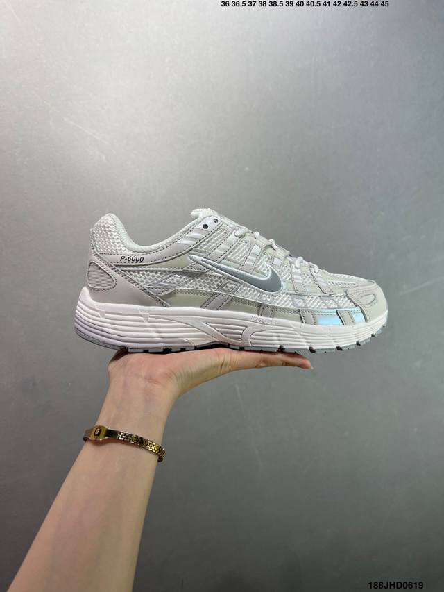 The corporate-grade Nike P-6000 running shoes use red hooks on the inside and ou