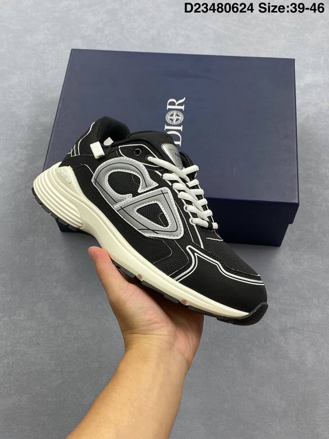 Corporate Dior B25 Leather Round Toe Lace-up Flat Heel Low-top Lifestyle Casual