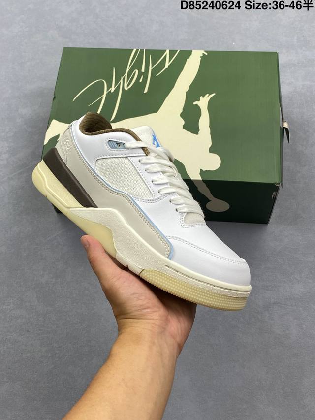 Authentic label with half size Air Jordan 4 Retro Flight Court Low Top White Gra