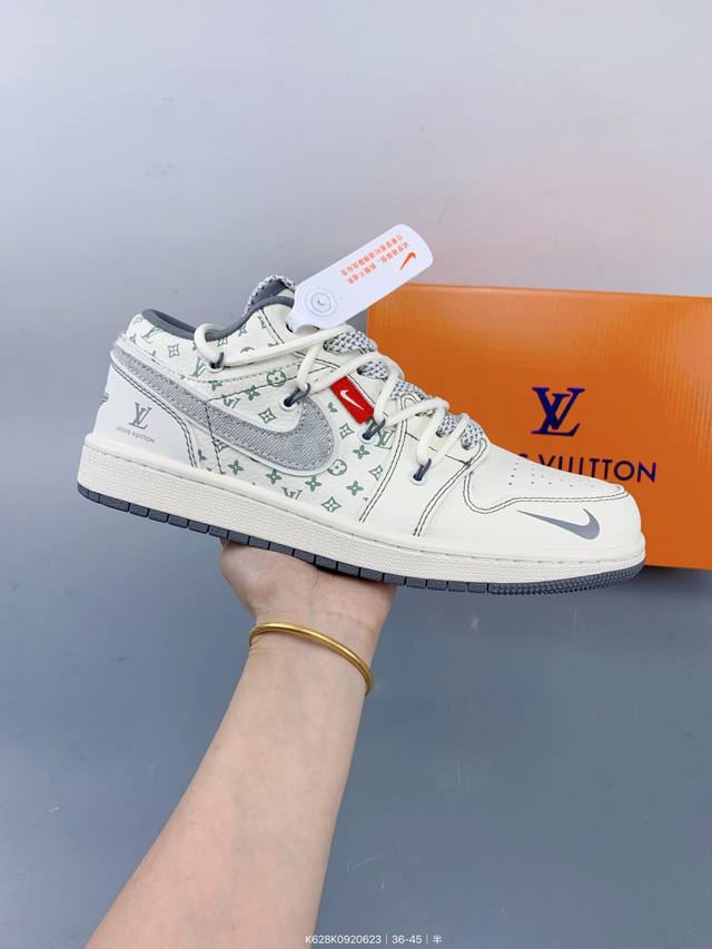 Nike Jordan Air Jordan 1 "Lv joint gray cloth hook drawstring" high-end customiz