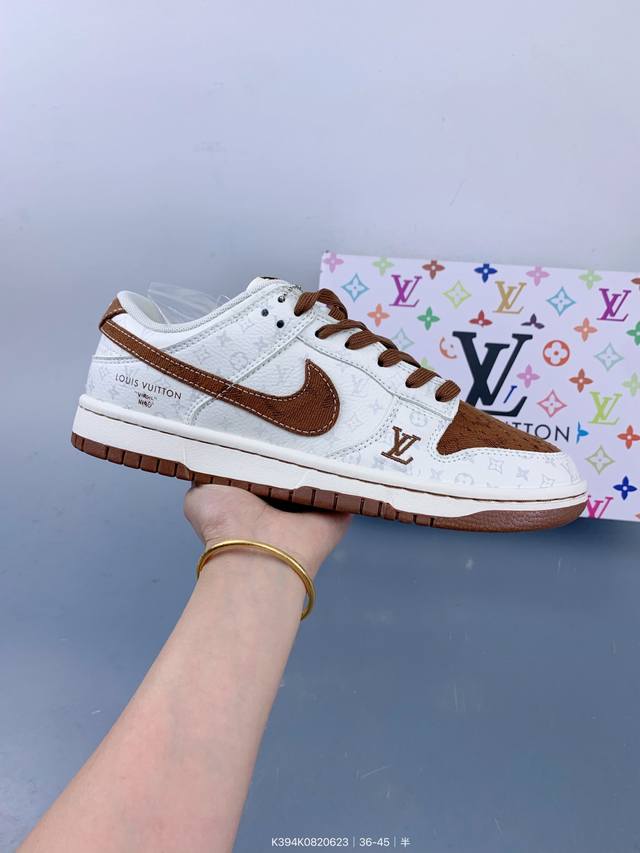 Nike Sb Dunk Low "Lv co-branded coffee denim" anniversary high-end customized lo