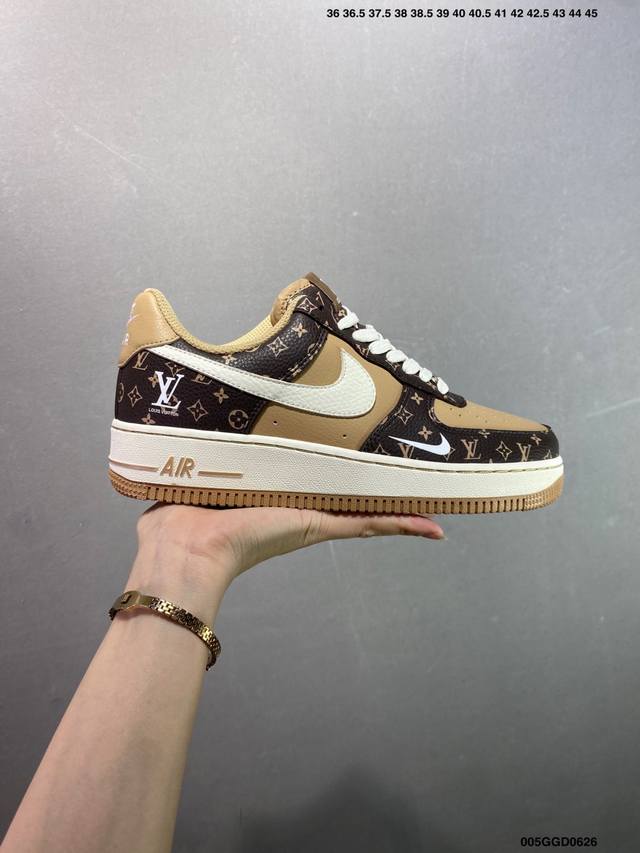 Corporate Louis Vuitton X Nike Air Force 1 Coffee Brown with White Hook This mod