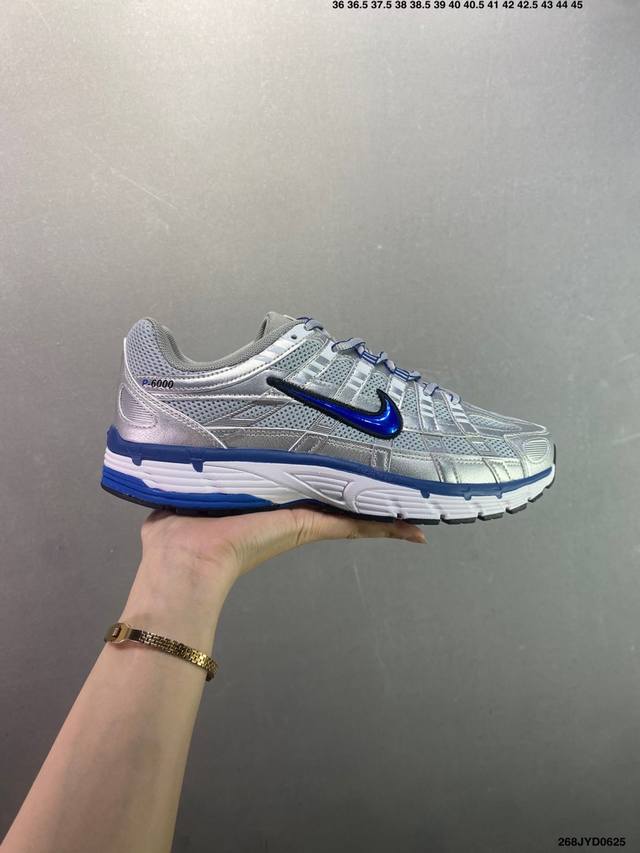 The corporate-grade Nike P-6000 running shoes use red hooks on the inside and ou