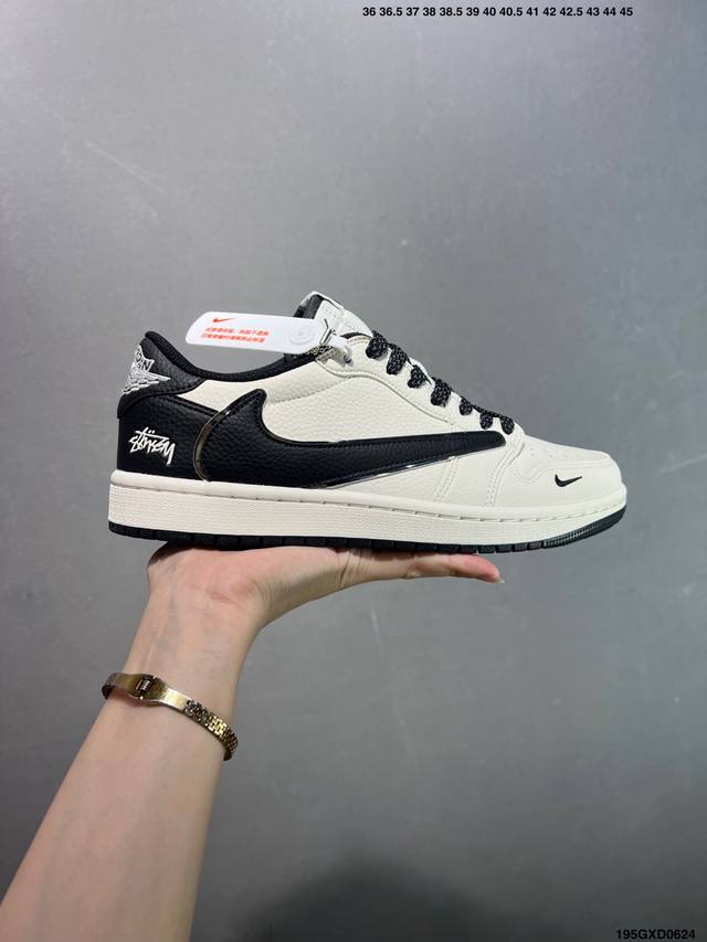 Corporate Stussy X Air Jordan 1 Low White Black This model advocates breaking th