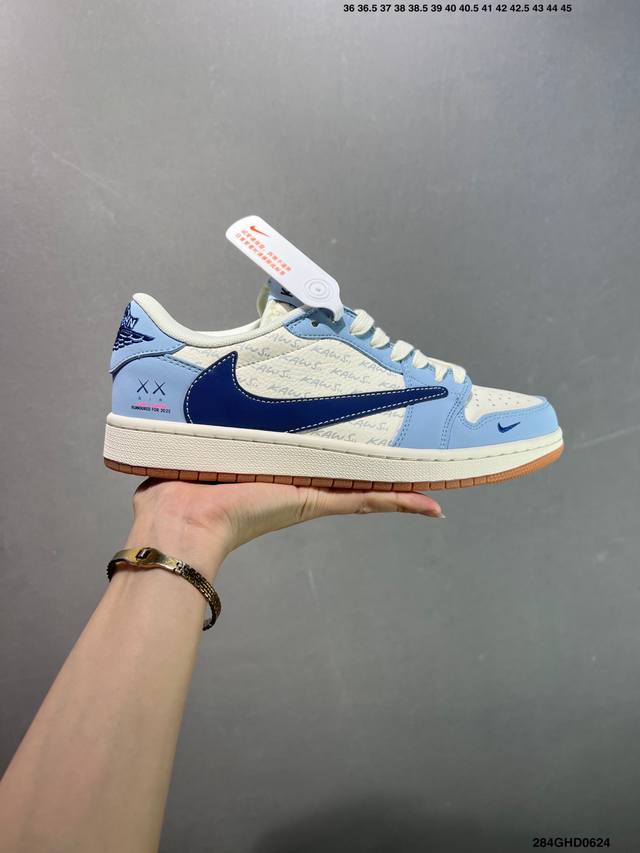 Company-level Air Jordan 1 Low Og "High-end Customization" Stussimi white and bl