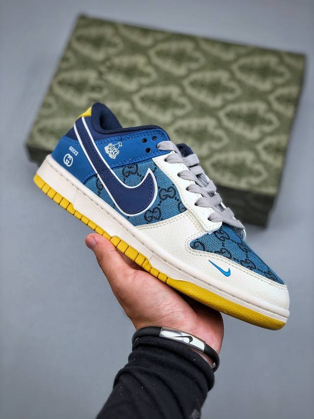 Nike SB Dunk Low "Gucci Joint --- Canvas White and Blue" High-end customized low