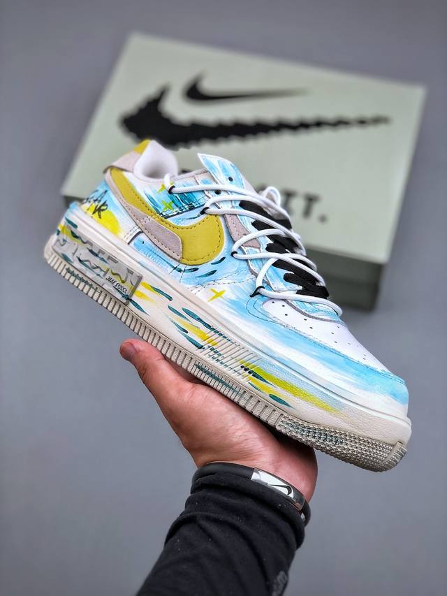 Nike Air Force 1'07 Low YB Stars Hand-painted Graffiti Yellow and Blue Stars Air