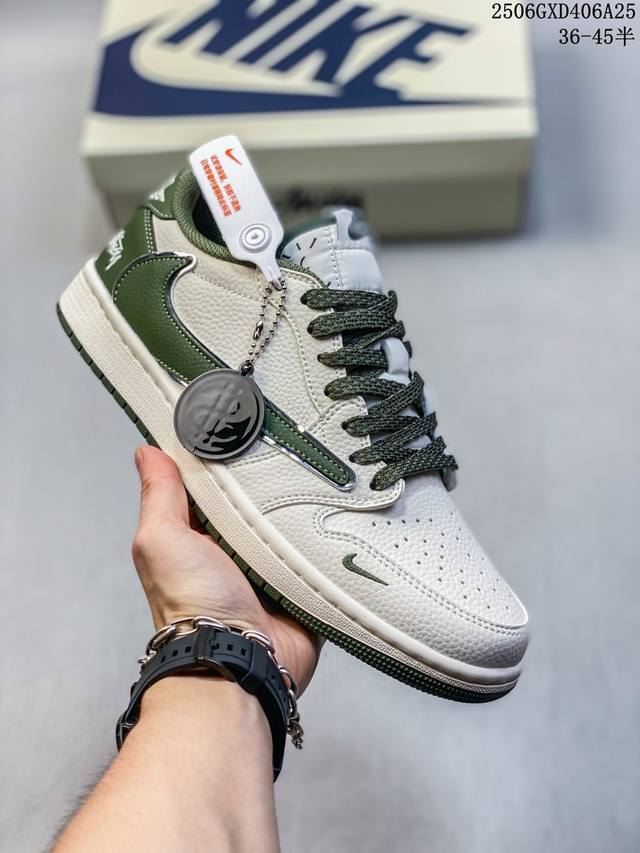 High-end custom Stussy X Jordan 1 Low Stussy joint inverted hook low-top casual